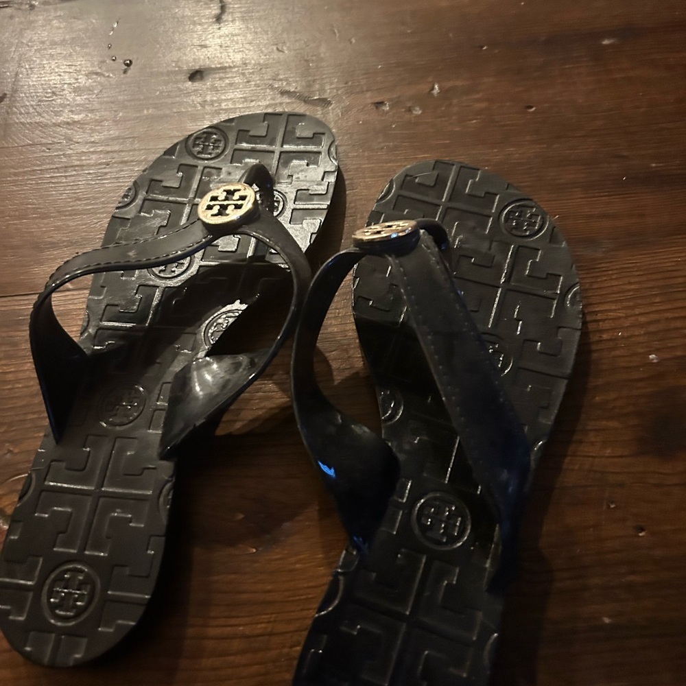 Tory Burch Black Logo Flip Flops